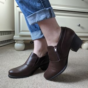 Low, brown bootie